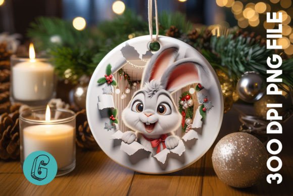 3D Rabbit Christmas Ornament Front 18 Illustrations