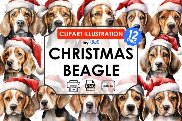 Christmas Beagle Clipart Sublimation for Illustrations