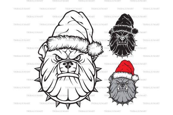 Christmas Bulldog Head with Santa Hat Illustrations Review