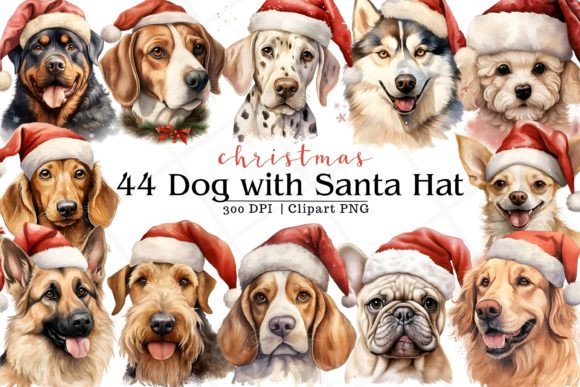 Christmas Dog Watercolor Clipart for Festive Illustrations