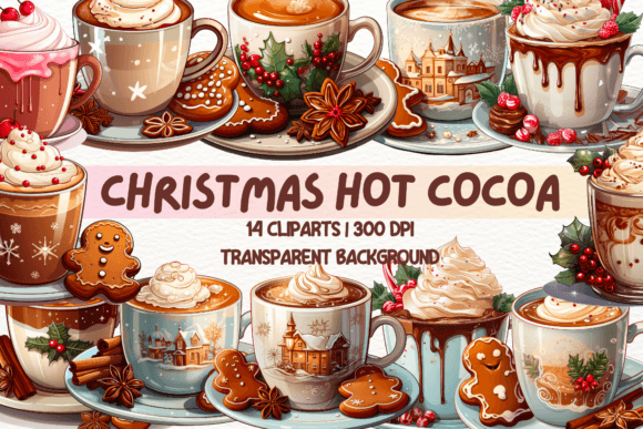 Christmas Hot Cocoa Clipart Sublimation for Illustrations
