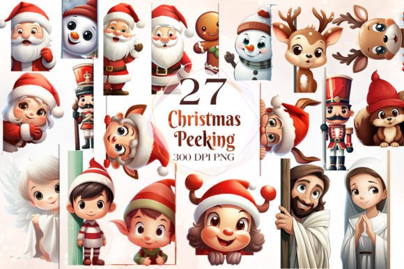 Christmas Peeking Around Corner Clipart for Illustrations
