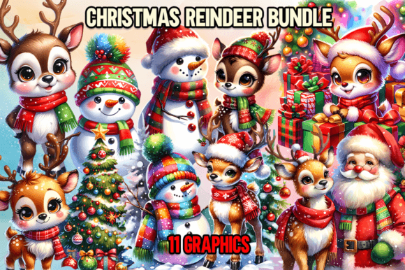 Christmas Reindeer Clipart Bundle: Modern Illustrations for Seasonal Design