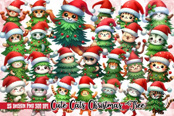 Cute Cats Christmas Tree Clipart PNG Review