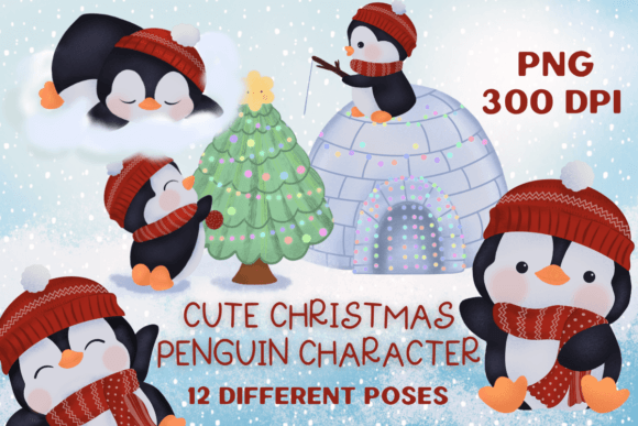 Cute Christmas Penguin Character Set