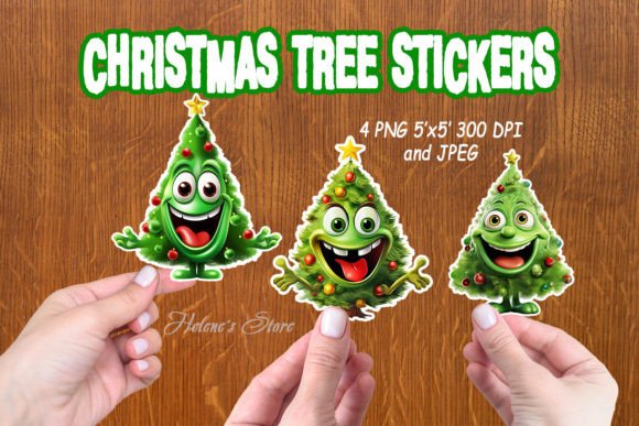 Funny Christmas Tree Stickers Bundle for Illustrations