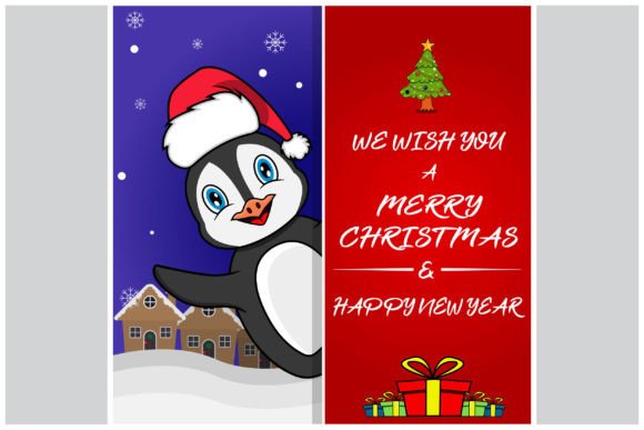 Merry Christmas Card with Cute Penguin