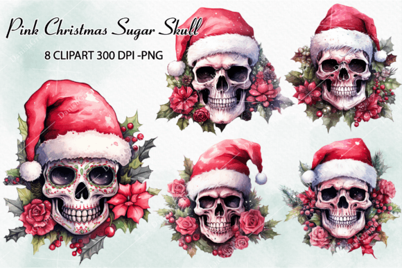 Pink Christmas Sugar Skull Clipart PNG for Illustrations