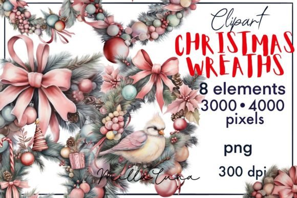 Watercolor Christmas Wreaths Bundle PNG Review for Illustrations