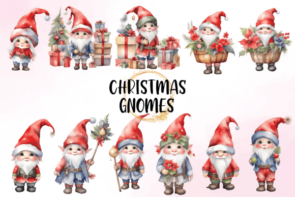 Watercolor Cute Christmas Gnomes Clipart