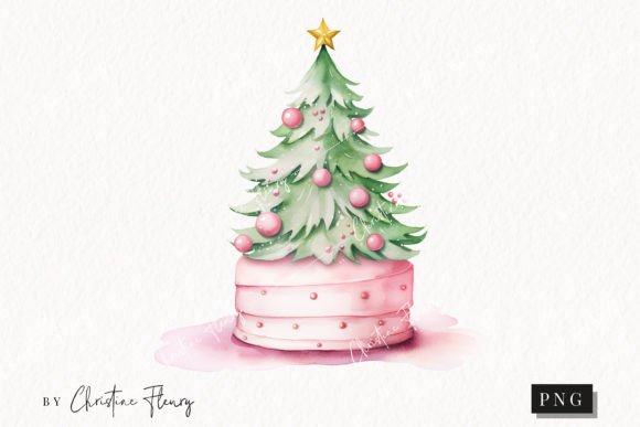 Watercolor Pink Christmas Tree Cake PNG Review