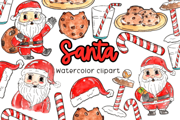 Watercolor Santa Christmas Clipart for Illustrations